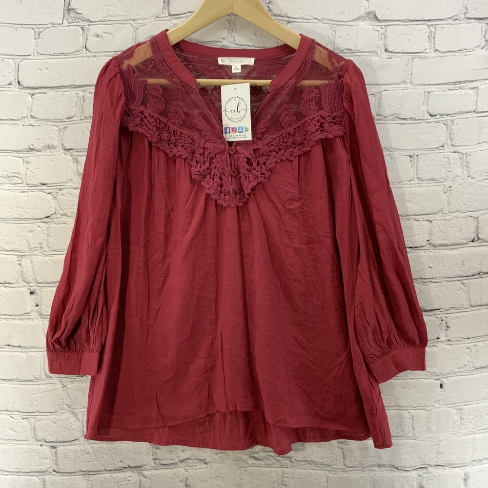 FSL Apparel Blouse Womens‎ Sz M Red Long Sleeve Peasant NWT